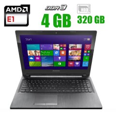 Ноутбук Lenovo Ideapad G50-45 / 15.6" (1366x768) TN / AMD E1-6010 (2 ядра по 1.35 GHz) / 4 GB DDR3 / 320GB HDD / AMD Radeon R2 Graphics / USB 3.0 / WebCam 