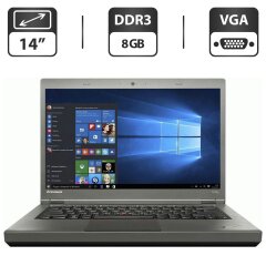 Ноутбук Lenovo ThinkPad T440p / 14" (1366x768) TN / Intel Core i5-4300M (2 (4) ядра по 2.6 - 3.3 GHz) / 8 GB DDR3 / 500 GB HDD / Intel HD Graphics 4600 / DVD-ROM / VGA / Windows 10 Pro