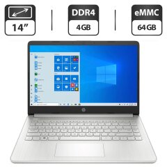 Новый ультрабук HP Laptop 14-fq0036cl / 14" (1366x768) TN / AMD 3020e (2 ядра по 1.1 - 2.6 GHz) / 4 GB DDR4 / 64 GB eMMC / AMD Radeon Graphics / WebCam / HDMI