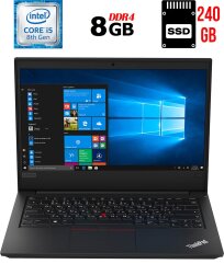 Ноутбук Б-клас Lenovo ThinkPad E490 / 14" (1366x768) TN / Intel Core i5-8265U (4 (8) ядра по 1.6 - 3.9 GHz) / 8 GB DDR4 / 240 GB SSD / Intel UHD Graphics 620 / WebCam / USB 3.1 / HDMI