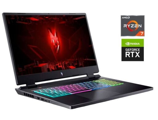 Ігровий ноутбук Acer Nitro 17 AN17-41 / 17.3" (2560x1440) IPS / AMD Ryzen 7 7840HS (8 (16) ядер по 3.8 - 5.1 GHz) / 16 GB DDR5 / 512 GB SSD M.2 / nVidia GeForce RTX 4060, 8 GB GDDR6, 128-bit / WebCam / Win 11 Home