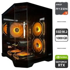 Ігровий ПК Qube Crystal ARGB Black Tower / AMD Ryzen 5 7500F (6 (12) ядер по 3.7 - 5.0 GHz) / 32 GB DDR5 / 1000 GB SSD M.2 / nVidia GeForce RTX 4060 Ti, 8 GB GDDR6, 128-bit / 750W