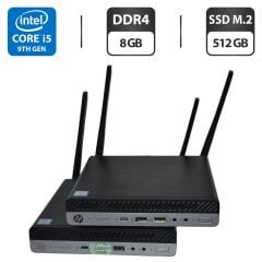 Неттоп Б-клас HP EliteDesk 800 G5 Desktop Mini USFF / Intel Core i5-9600T (6 ядер по 2.3 - 3.9 GHz) / 8 GB DDR4 / 512 GB SSD M.2 / Intel UHD Graphics 630 / Wi-Fi / Windows 11 Pro / Блок живлення