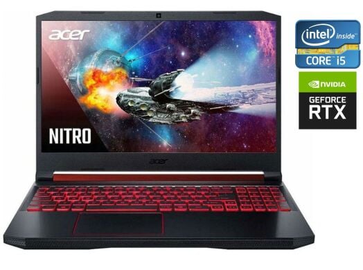Игровой ноутбук Б-класс Acer Nitro 5 AN515-54 / 15.6" (1920x1080) IPS / Intel Core i5-9300H (4 (8) ядра по 2.4 - 4.1 GHz) / 16 GB DDR4 / 512 GB SSD NVMe / nVidia GeForce RTX 2060, 6 GB GDDR6, 192-bit / WebCam Игровой ноутбук Б-класс Acer Nitro 5 AN515-54 / 15.6" (1920x1080) IPS / Intel Core i5-9300H (4 (8) ядра по 2.4 - 4.1 GHz) / 16 GB DDR4 / 512 GB SSD NVMe / nVidia GeForce RTX 2060, 6 GB GDDR6, 192-bit / WebCam