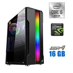 Игровой ПК Tower / Intel Core i5-10400F (6 (12) ядер по 2.9 - 4.3 GHz) / 16 GB DDR4 / 240 GB SSD + 500 GB HDD / nVidia GeForce GTX 1070 Ti, 8 GB GDDR5, 256-bit / 600W