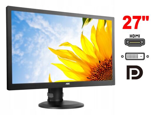 Монітор AOC E2770PQU / 27" (1920x1080) TN / 1x HDMI, 1x DP, 1x DVI, 1x VGA, 2x Audio, 1x USB 3.0, 4x USB 2.0 / 2x 2W / VESA 100x100 / Pivot / Кабель живлення в комплекті