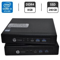 Неттоп HP ProDesk 600 G2 Mini PC USFF / Intel Core i3-6100T (2 (4) ядра по 3.2 GHz) / 8 GB DDR4 / 240 GB SSD / Intel HD Graphics 530 / Windows 11 Pro + Блок питания