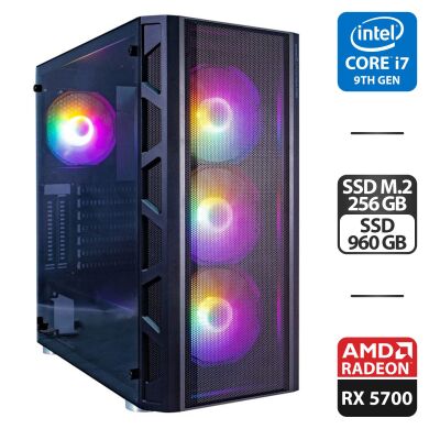 Ігровий ПК 1stPlayer FireBase XP-E Tower NEW / Intel Core i7-9700KF (8 ядер по 3.6 - 4.9 GHz) / 32 GB DDR4 / 256 GB SSD M.2 NEW + 960 GB SSD / AMD Radeon RX 5700, 8 GB GDDR6, 256-bit / 750W NEW / Кабелі HDMI та живлення в комплекті