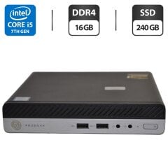 Неттоп HP EliteDesk 400 G3 Desktop Mini USFF / Intel Core i5-7500T (4 ядра по 2.7 - 3.3 GHz) / 16 GB DDR4 / 240 GB SSD / Intel UHD Graphics 630 / Блок живлення / Windows 11 Pro