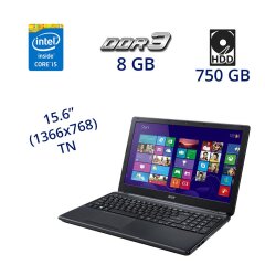 Ноутбук Acer E1-572g / 15.6" (1366x768) TN / Intel Core i5-4200U (2 (4) ядра по 1.6 - 2.6 GHz) / 8 GB DDR3 / 750 GB HDD / AMD Radeon HD 8600M 2 GB / WebCam / DVD-RW / АКБ NEW