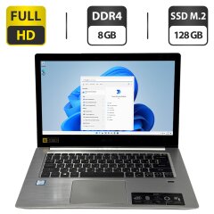 Ноутбук Б-клас Acer Swift SF314-52-51H8 / 14" (1920x1080) IPS / Intel Core i5-7200U (2 (4) ядра по 2.5 - 3.1 GHz) / 8 GB DDR4 / 128 GB SSD M.2 / Intel HD Graphics 620 / WebCam / HDMI