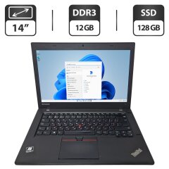 Ноутбук Б-клас Lenovo ThinkPad T450 / 14" (1366x768) TN / Intel Core i5-5300U (2 (4) ядра по 2.3 - 2.9 GHz) / 12 GB DDR3 / 128 GB SSD / Intel HD Graphics 5500 / WebCam