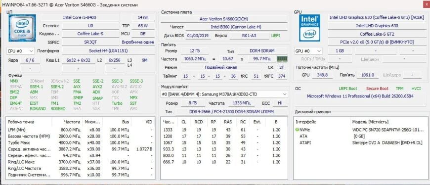 Компьютер Б-класс Acer Veriton S4660G Tower / Intel Core i5-8400 (6 ядер по 2.8 - 4.0 GHz) / 12 GB DDR4 / 256 GB SSD / Intel UHD Graphics 630 / Windows 11 Pro