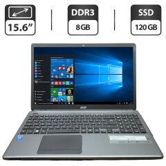 Ноутбук Б-клас Acer Aspire E1-572 / 15.6" (1366x768) TN / Intel Core i5-4200U (2 (4) ядра по 1.7 - 2.7 GHz) / 8 GB DDR3 / 120 GB SSD / Intel HD Graphics 4600 / WebCam / HDMI