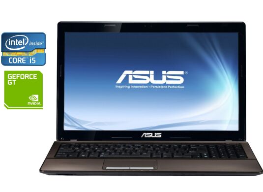 Ноутбук Asus K53SC / 15.6" (1366x768) TN / Intel Core i5-2430M (2 (4) ядра по 2.4 - 3.0 GHz) / 8 GB DDR3 / 240 GB SSD / nVidia GeForce GT 520M, 1 GB DDR3, 64-bit / WebCam / DVD-ROM / Win 10 Pro
