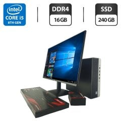 Комплект ПК: компьютер HP ProDesk 600 G5 SFF / Intel Core i5-8400 (6 ядер по 2.8 - 4.0 GHz) / 16 GB DDR4 / 240 GB SSD / Intel UHD Graphics 630 + Новый монитор AOC 24B31H / 24" (1920x1080) IPS / Кабели