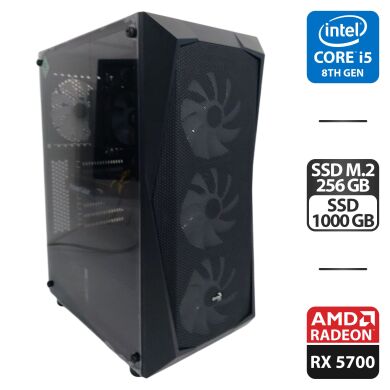 Ігровий ПК AeroCool PGS FALCON-A-BK-V1 FRGB Tower / Intel Core i5-8500 (6 ядер по 3.0 - 4.1 GHz) / 32 GB DDR4 / 256 GB SSD M.2 + 1000 GB SSD / AMD Radeon RX 5700, 8 GB GDDR6, 256-bit / 600W + Мишка, клавіатура, кабелі HDMI та живлення