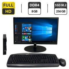 Комплект ПК: HP ProDesk 600 G2 Desktop Mini USFF / Intel Core i3-6100T (2 (4) ядра по 3.2 GHz) / 8 GB DDR4 / 256 GB SSD M.2 / Intel HD Graphics 530 / Wi-Fi + Монитор LG 22M38A-B / 22" (1920x1080) TN / VGA + Клавиатура, мышка, кабели