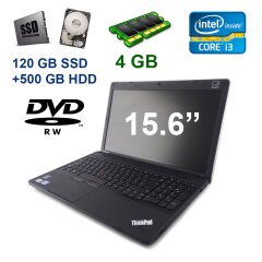 Lenovo ThinkPad Edge E530 / 15.6" (1366 x768) LED / Intel Core i3-3110M (2 (4) ядра 2.40 GHz) / 4 GB DDR3 / 120 GB SSD+500 GB HDD / Slim DVD-RW / Webcam