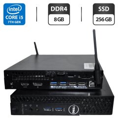 Неттоп Dell OptiPlex 3050 USFF / Intel Core i5-7500T (4 ядра по 2.7 - 3.3 GHz) / 8 GB DDR4 / 256 GB SSD / Intel HD Graphics 630 / Wi-Fi / Windows 11 Pro + Блок живлення