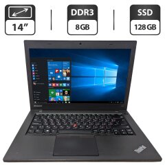 Ноутбук Б-клас Lenovo ThinkPad T440 / 14" (1600x900) TN / Intel Core i5-4300U (2 (4) ядра по 1.9 - 2.9 GHz) / 8 GB DDR3 / 128 GB SSD / Intel HD Graphics 4400 / WebCam