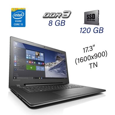 Ноутбук Lenovo IdeaPad 300-17ISK Black / 17.3" (1600x900) TN / Intel Core i5-6200U (2 (4) ядра по 2.3 - 2.8 GHz) / 8 GB DDR3 / 120 GB SSD / WebCam / DVD-RW