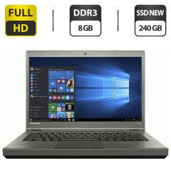 Ноутбук Lenovo ThinkPad T440p / 14" (1920x1080) IPS / Intel Core i5-4300M (2 (4) ядра по 2.6 - 3.3 GHz) / 8 GB DDR3 / 240 GB SSD NEW / Intel HD Graphics 4600 / DVD-ROM / VGA / Windows 10 Pro