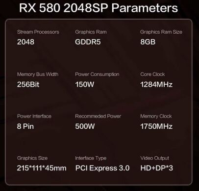 Новая дискретная видеокарта MLLSE Radeon RX 580, 8 GB GDDR5, 256-bit / HDMI, DisplayPort