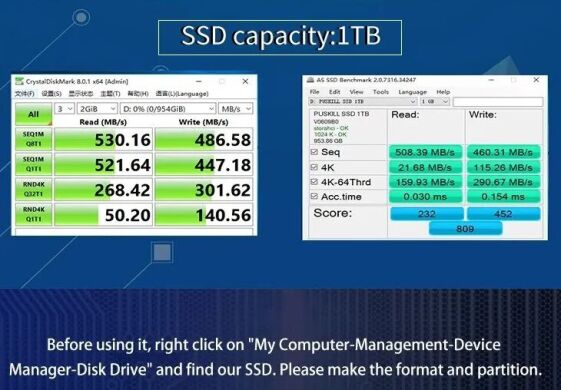 Новый твердотельный накопитель SSD Puskill PSSD0123070300966 / 2.5" / 1000 GB TLC / SATA III