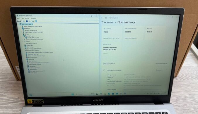 Ноутбук Acer Aspire 1 A115-32 / 15.6" (1920x1080) IPS / Intel Celeron N4500 (2 ядра по 1.1 - 2.8 GHz) / 8 GB DDR4 / 128 GB SSD / Intel UHD Graphics / WebCam / Коробка