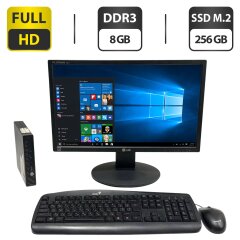 Комплект ПК: HP ProDesk 400 G1 Desktop Mini USFF / Intel Core i3-4160T (2 (4) ядра по 3.1 GHz) / 8 GB DDR3 / 256 GB SSD M.2 / Intel HD Graphics 4400 + Монитор LG Flatron E2211S-BN / 22" (1920x1080) TN / VGA + Клавиатура, мышка, кабели