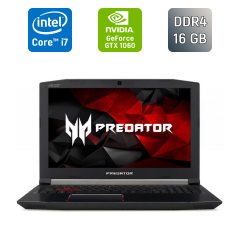 Игровой ноутбук Acer Predator PH315-51 / 15.6" (1920x1080) IPS / Intel Core i7-8750H (6 (12) ядер по 2.2 - 4.1 GHz) / 16 GB DDR4 / 256 GB SSD + 1000 GB HDD / nVidia GeForce GTX 1060, 6 GB GDDR5, 192-bit / WebCam / Windows 10