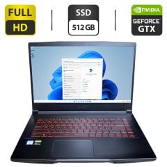 Ігровий ноутбук MSI GF63 Thin 9SC / 15.6" (1920x1080) IPS / Intel Core i5-9300H (4 (8) ядра по 2.4 - 4.1 GHz) / 8 GB DDR4 / 512 GB SSD / nVidia GeForce GTX 1650 Ti Max-Q, 4 GB GDDR6, 128-bit / WebCam