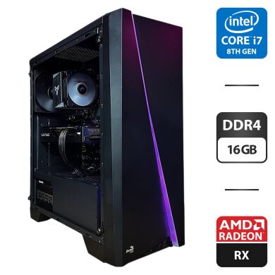Ігровий ПК AeroCool Cylon Tower / Intel Core i7-8700 (6 (12) ядер по 3.2 - 4.6 GHz) / 16 GB DDR4 / 120 GB SSD + 1000 GB HDD / AMD Radeon RX 5700, 8 GB GDDR6, 256-bit / 550W