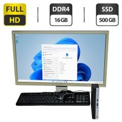 Комплект ПК: HP EliteDesk 800 G3 USFF / Intel Core i5-7500T (4 ядра по 2.7 - 3.3 GHz) / 16 GB DDR4 / 500 GB SSD / Intel UHD Graphics 630 + Монитор Б-класс Acer B243HL / 24" (1920x1080) TN + Мышка, клавиатура, кабели, блок питания, Windows 11 Pro