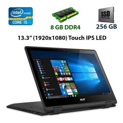 Ноутбук-трансформер Б-класс Acer Spin 5 SP513-51 / 13.3" (1920x1080) Touch IPS LED / Intel Core i5-7200U (2 (4) ядра по 2.5 - 3.1 GHz) / 8 GB DDR4 / 256 GB SSD / WebCam / USB 3.0 / HDMI