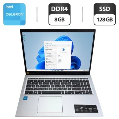 Ноутбук Acer Aspire 1 A115-32 / 15.6" (1920x1080) IPS / Intel Celeron N4500 (2 ядра по 1.1 - 2.8 GHz) / 8 GB DDR4 / 128 GB SSD / Intel UHD Graphics / WebCam / Коробка