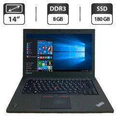 Ноутбук Б-класс Lenovo ThinkPad T450 / 14" (1600x900) TN / Intel Core i5-5300U (2 (4) ядра по 2.3 - 2.9 GHz) / 8 GB DDR3 / 180 GB SSD / Intel HD Graphics 5500 / WebCam / VGA