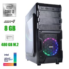 Новый компьютер Prime Qube QB932A U3C Tower / Intel Core i3-10100F (4 (8) ядра по 3.6 - 4.3 GHz) / 8 GB DDR4 / 480 GB SSD M.2 / Intel Iris Xe Max DG1, 4 GB DDR4, 128-bit / 400W 