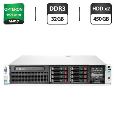 Сервер HP ProLiant DL385p G8 2U Rack / 2x AMD Opteron 6278 (16 ядер по 2.4 - 3.3 GHz) / 32 GB DDR3 / 2x 450 GB HDD (SAS) / Matrox G200 Graphics / DVD-ROM / Два блока питания 460W Сервер HP ProLiant DL385p G8 2U Rack / 2x AMD Opteron 6278 (16 ядер по 2.4 - 3.3 GHz) / 32 GB DDR3 / 2x 450 GB HDD (SAS) / Matrox G200 Graphics / DVD-ROM / Два блока питания 460W