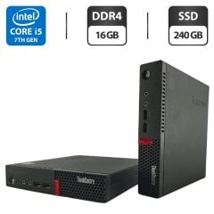 Неттоп Lenovo ThinkCentre M710q Tiny USFF / Intel Core i5-7400T (4 ядра по 2.4 - 3.0 GHz) / 16 GB DDR4 / 240 GB SSD / Intel HD Graphics 630 / VGA / Блок питания