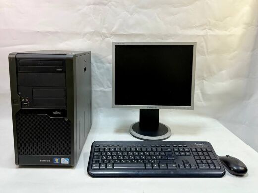 Комплект ПК: Fujitsu Esprimo P5731 E-Star5 Tower / Intel Pentium E5400 (2 ядра по 0.800 - 2.7 GHz) / 8 GB DDR3 / 250 GB HDD / Intel Graphics / DVD-ROM + Монитор Б-класс Samsung SyncMaster 740B / 17" (1280x1024) TN + Клавиатура, мышка, кабели