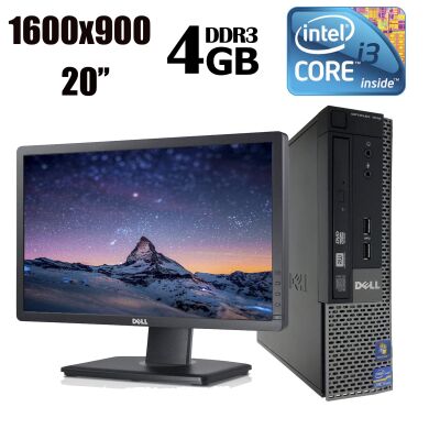 Dell Optiplex 7010 USFF / Intel® Core™ i3-3225 (2 (4) ядра по 3.30 GHz) / 4 GB DDR3 / 320 GB HDD + Монитор Dell P2012HT / 20'' / 1600 х 900 / Pivot, USB