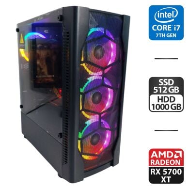 Игровой ПК 1stPlayer D4-4R1-WH Tower / Intel Core i7-7700 (4 (8) ядра по 3.6 - 4.2 GHz) / 32 GB DDR4 / 512 GB SSD M.2 + 1000 GB SSD / AMD Radeon RX 5700 XT, 8 GB GDDR6, 256-bit / 600W + Wi-Fi USB Adapter, кабели HDMI и питания
