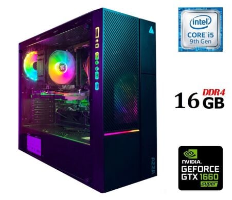Ігровий ПК Azza Tower / Intel Core i5-9400F (6 ядер по 2.9 - 4.1 GHz) / 16 GB DDR4 / 500 GB SSD / nVidia GeForce GTX 1660 Super, 6 GB GDDR6, 192-bit / 600W