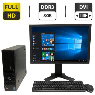 Комплект ПК: Fujitsu Esprimo E700 E90 SFF / Intel Core i5-2400 (4 ядра по 3.1 - 3.4 GHz) / 8 GB DDR3 / 500 GB HDD / Intel HD Graphics 2000 + Монітор Eizo FlexScan S2402W / 24" (1920x1200) TN + Клавіатура, мишка, кабелі підключення