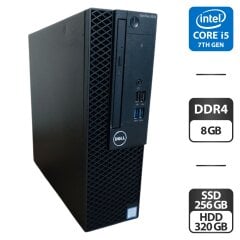 Компьютер Dell OptiPlex 3050 SFF / Intel Core i5-7400 (4 ядра по 3.0 - 3.5 GHz) / 8 GB DDR4 / 256 GB SSD + 320 GB HDD / Intel HD Graphics 630 / DVD-ROM / Windows 11 Pro