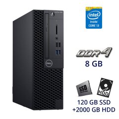 Комп'ютер Dell OptiPlex 3060 SFF / Intel Core i3-8100 (4 ядра по 3.6 GHz) / 8 GB DDR4 / 120 GB SSD+2000 GB HDD / DVD-RW