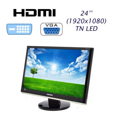 Монітор Б клас Samsung SyncMaster 2494HM / 24" (1920x1080) TN LED / 1x DVI-D, 1x HDMI, 1x VGA, 2x Audio Ports