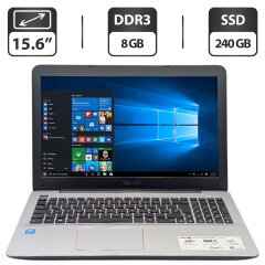 Ноутбук Asus F555L / 15.6" (1366x768) TN / Intel Core i3-5005U (2 (4) ядра по 2.0 GHz) / 8 GB DDR3 / 240 GB SSD / Intel HD Graphics 5500 / WebCam / DVD-ROM